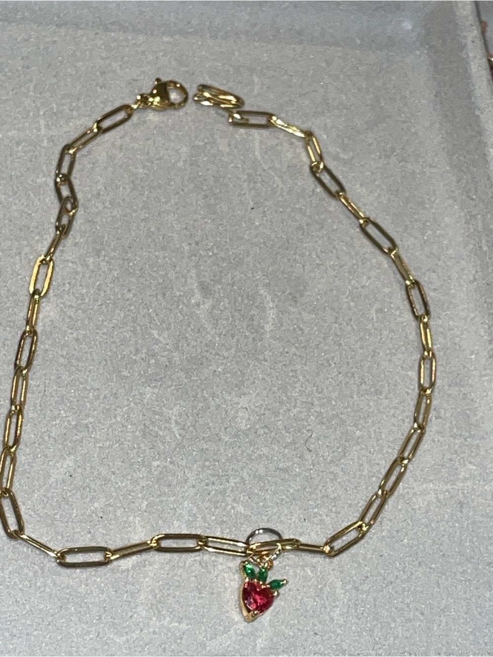 Gold Paperclip Anklet with Strawberry Charm - Waterproof